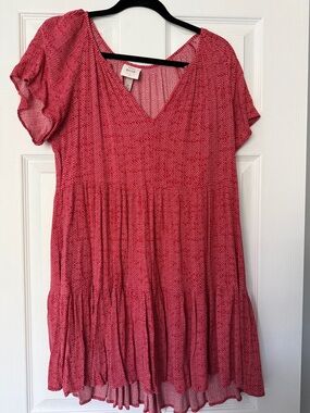 Mossimo Supply Co. Pink-Red V-Neck Tiered Mini Dress